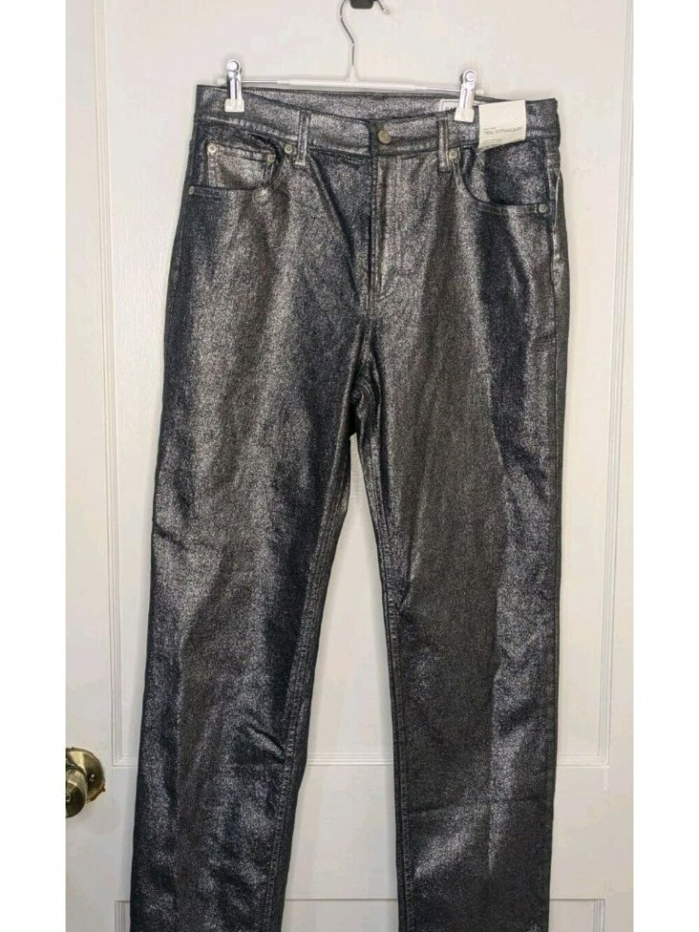NWT GAP High Rise 90’s Straight Silver Shine Sparkling Jeans Size 31/12 Y2K